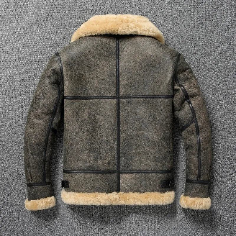 Winter Warme Dicke Wolllederjacke Für Herren Echtes Fell Natürliches Lammfell. Gut Aussehend Trendiges Business Herbst Und Doppelseitig Jacke Aus Wolle Und Baumwolle - Grau