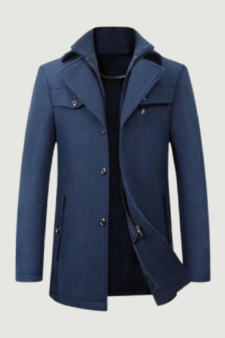 Winter-windjacke Aus Wolle Für Herren Einfarbiger Trenchcoat Schmale Passform Business-freizeit-wollmantel-mischgewebe