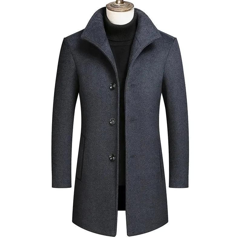 Winter-wollmantel Für Herren Mit Stehkragen Dicke Warme Einfarbige Windjacke Für - Marineblau