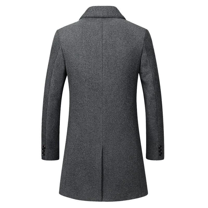 Winter-wollmantel Für Herren Schmal Warm Mittellange Wolljacke Herrenmäntel - Schwarz