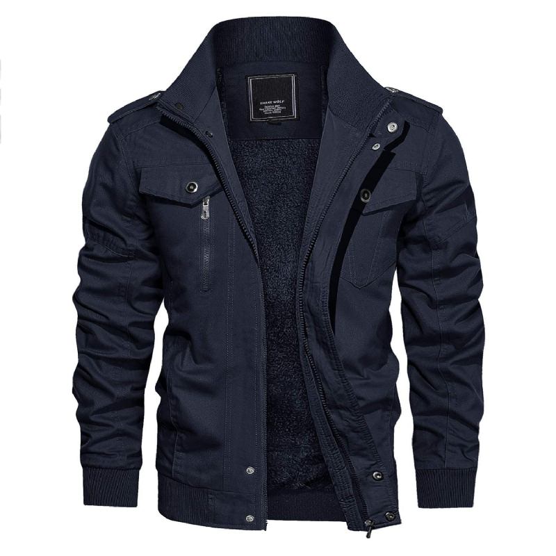 Winterfleece Militär Taktische Armeejacken Herren Cargo-arbeitsjacke Mehrere Taschen Winddichte Mäntel Motorrad-oberbekleidung - Marineblau