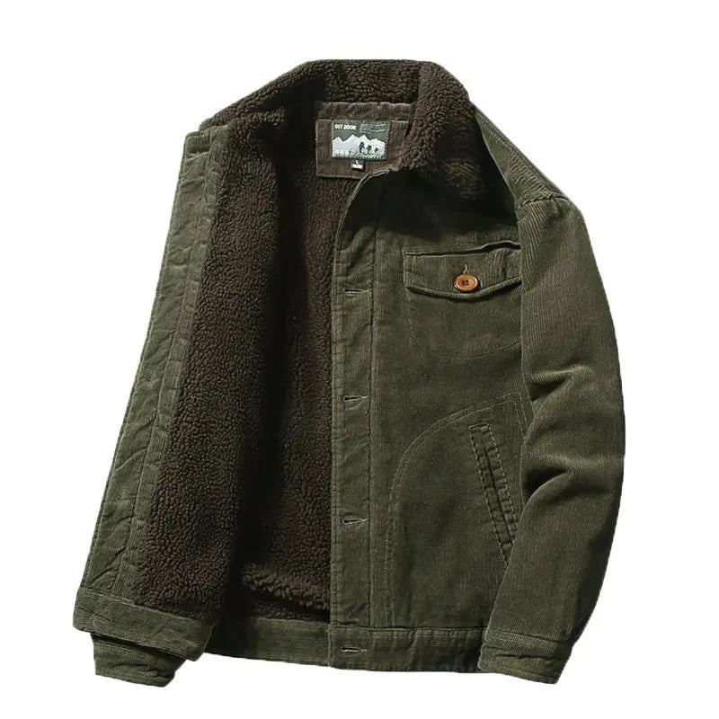 Winterjacke Aus Cord Herren Windjacke Dickes Futter Militärmäntel Business Lässig Oberbekleidung Bomberjacke - Khaki