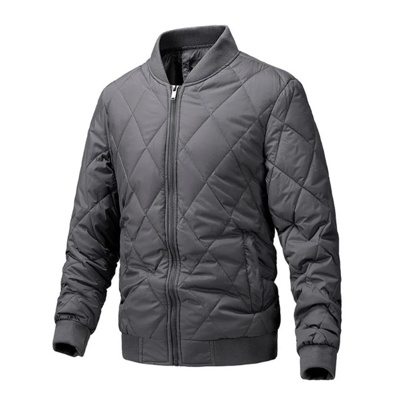 Winterjacke Für Herren Baseball-kragen Mesh Gepresst Leichte Jacke Vintage Flug Lässig Langärmelig - Grau