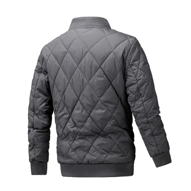 Winterjacke Für Herren Baseball-kragen Mesh Gepresst Leichte Jacke Vintage Flug Lässig Langärmelig - Grau