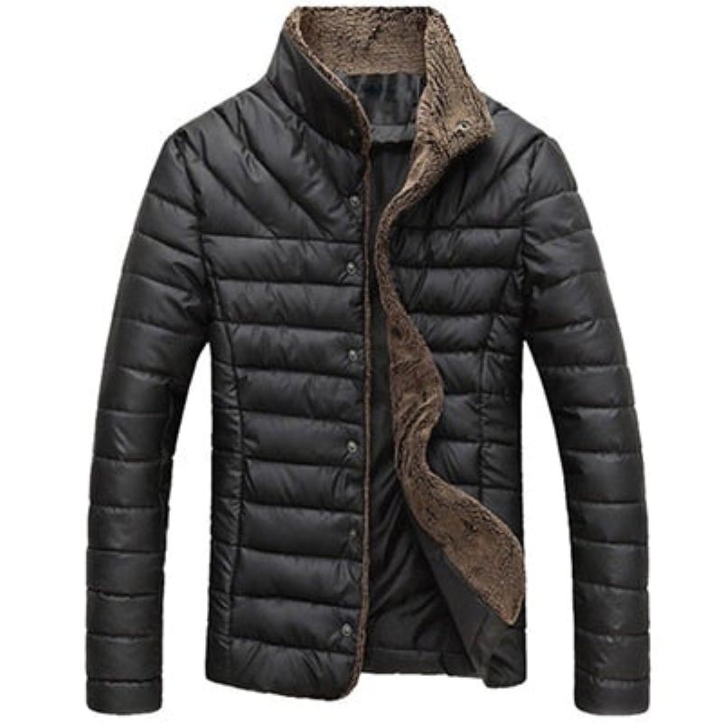 Winterjacke Für Herren Fleece Dicke Warme Jacke Parkas Wattierte Wintermäntel Für Herrenbekleidung - Schwarz