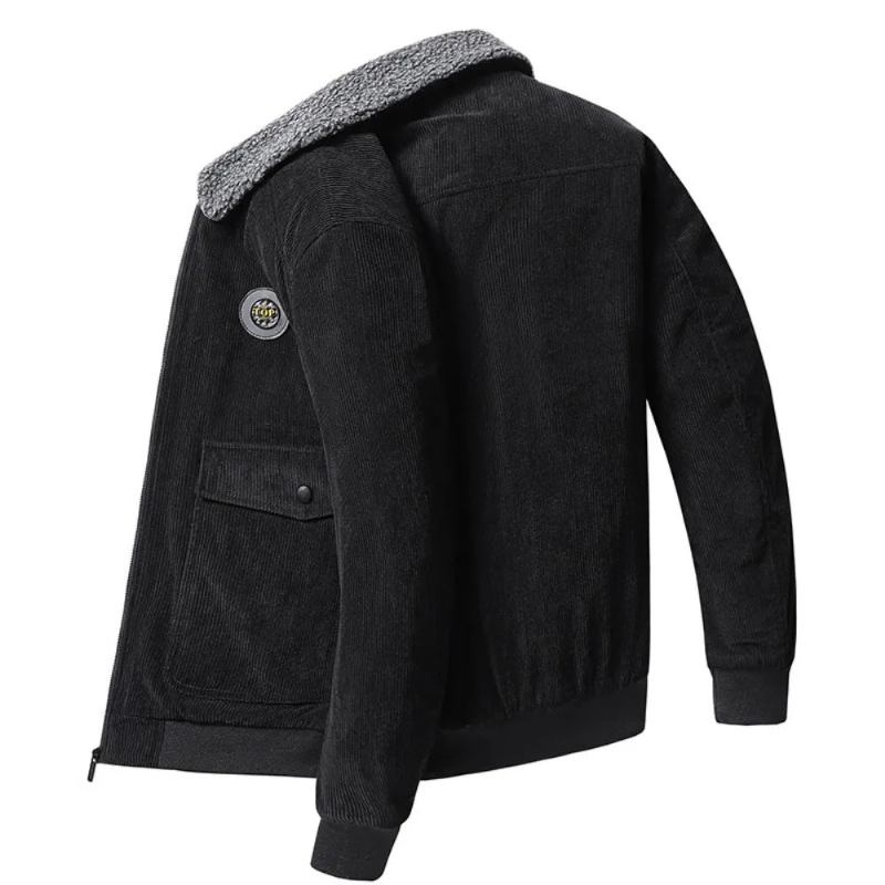 Winterjacke Für Herren Herbst Einfarbige Cordjacke Für Fleece Warme Oberbekleidung Mäntel Für Kleidung - Grau