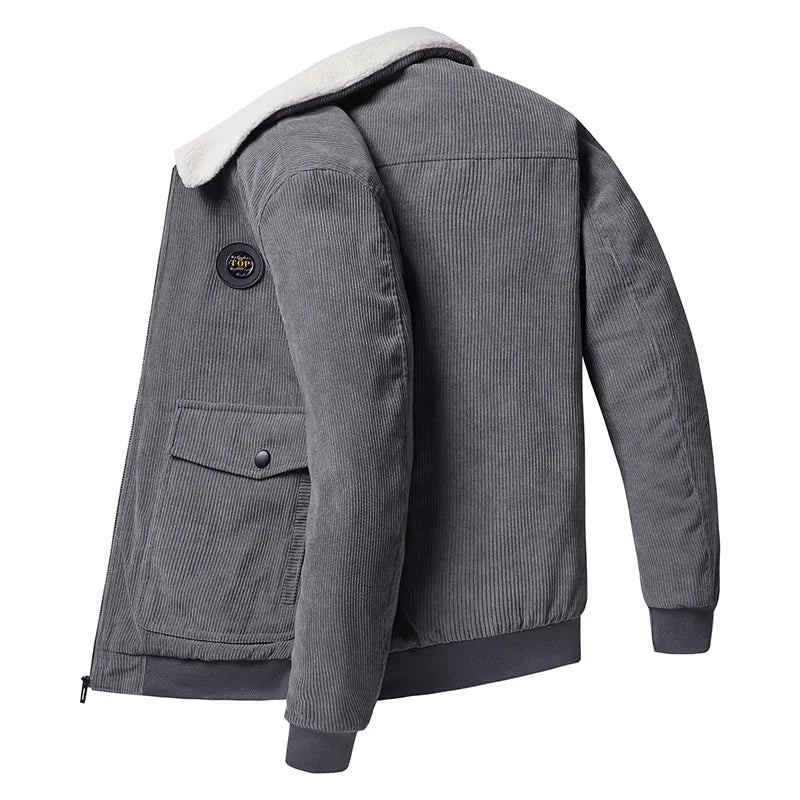 Winterjacke Für Herren Herbst Einfarbige Cordjacke Für Fleece Warme Oberbekleidung Mäntel Für Kleidung - Grau