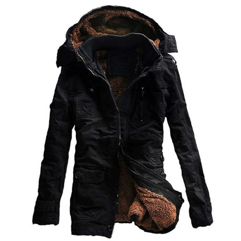 Winterjacke Herren Casual Dicker Samt Warme Jacken Parkas Baumwolle Windjacke Armee Kapuzenjacke Langer Trenchcoat - Khaki