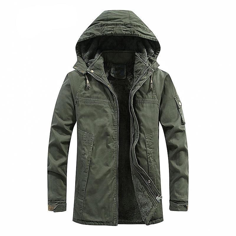 Winterjacken Für Herren Fleece Warme Windjacke Dicke Militärjacke Mit Kapuze Bekleidung - Khaki