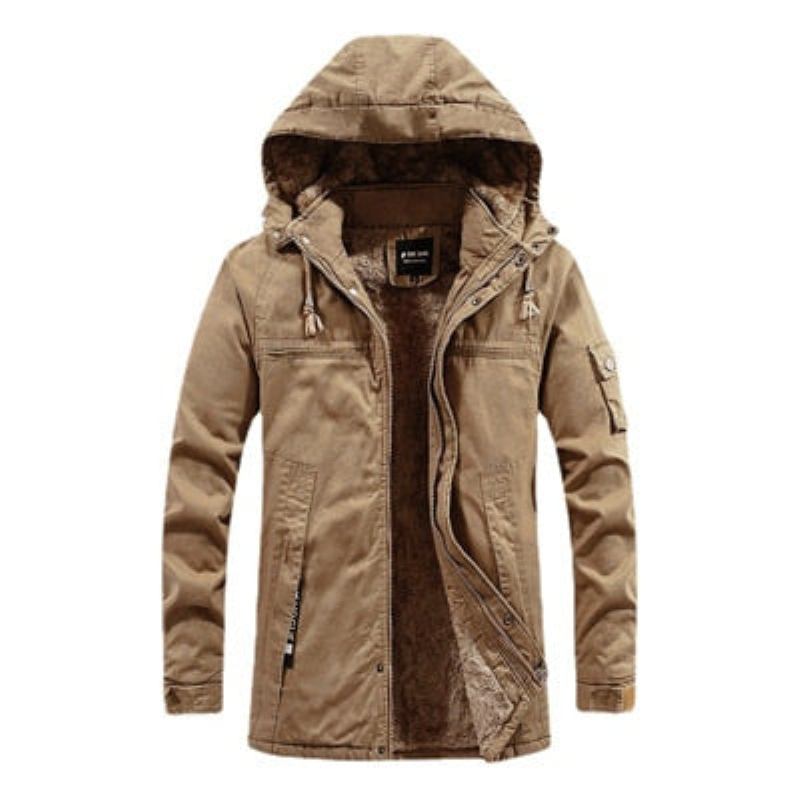 Winterjacken Für Herren Fleece Warme Windjacke Dicke Militärjacke Mit Kapuze Bekleidung - Khaki