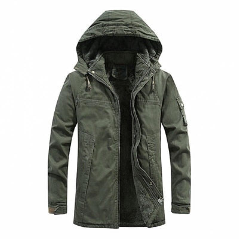 Winterjacken Für Herren Fleece Warme Windjacke Dicke Militärjacke Mit Kapuze Bekleidung - Khaki