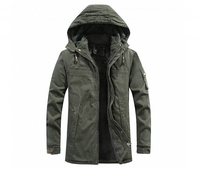 Winterjacken Für Herren Fleece Warme Windjacke Dicke Militärjacke Mit Kapuze Bekleidung - Khaki