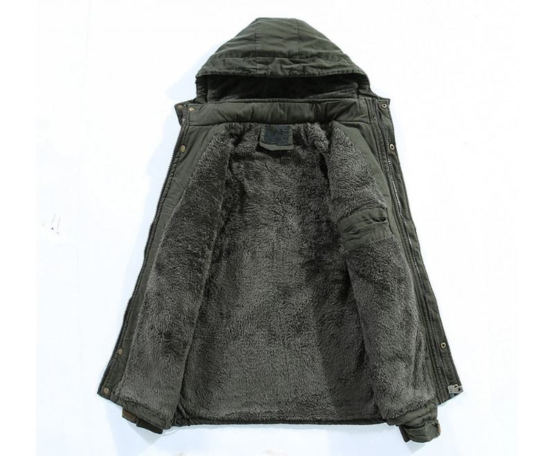 Winterjacken Für Herren Fleece Warme Windjacke Dicke Militärjacke Mit Kapuze Bekleidung - Khaki