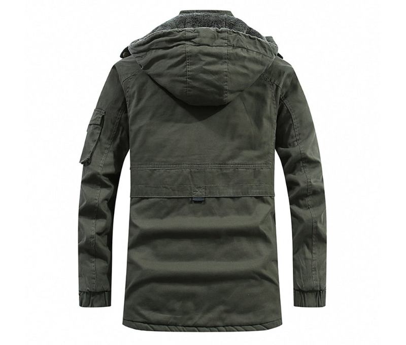 Winterjacken Für Herren Fleece Warme Windjacke Dicke Militärjacke Mit Kapuze Bekleidung - Khaki