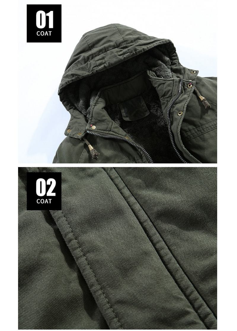 Winterjacken Für Herren Fleece Warme Windjacke Dicke Militärjacke Mit Kapuze Bekleidung - Khaki