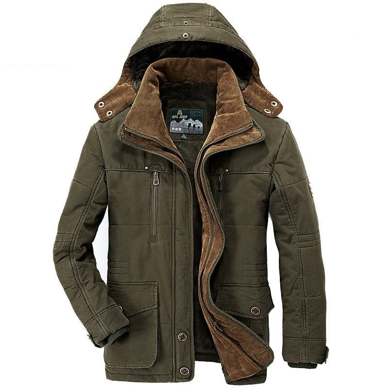 Winterparkas Für Herren Warme Baumwollgefütterte Jacke Fleece Mit Pelzparkas - DUNKELBLAU