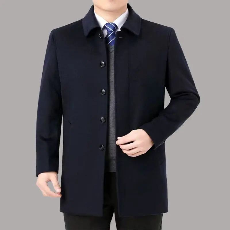 Wollmantel Für Herren Business-casual-trenchcoat Mantel Für Dick - Marineblau