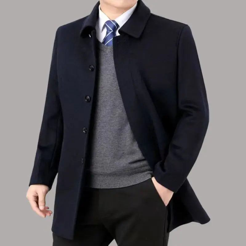 Wollmantel Für Herren Business-casual-trenchcoat Mantel Für Dick - Marineblau