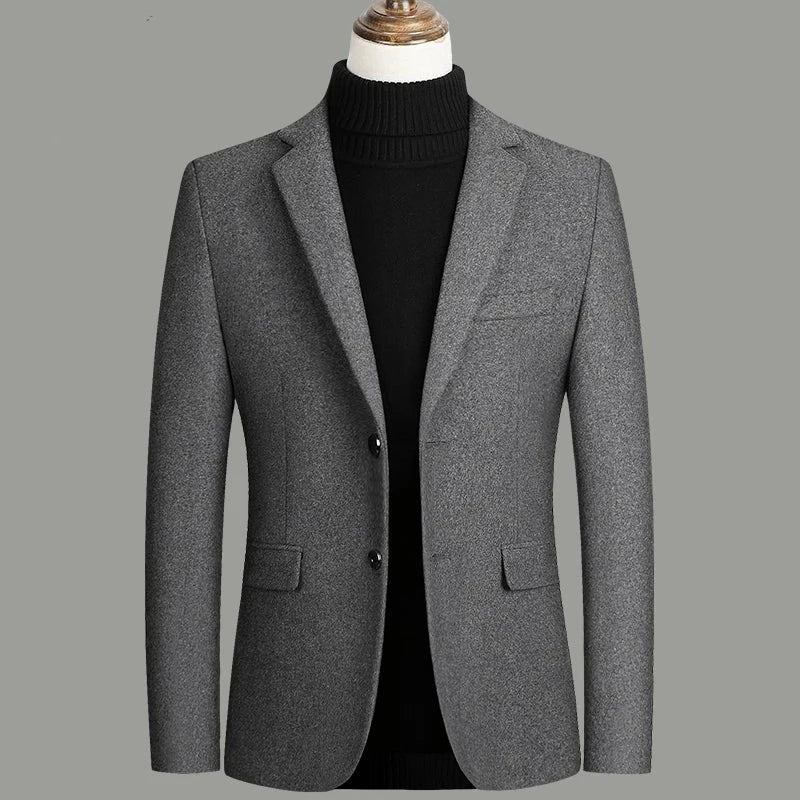 Wolloberteil Einfarbig Business-casual Schmaler Herrenanzug Social-business-smoking Warme Verschleißfeste Jacke Bräutigam-kleidung - Grau