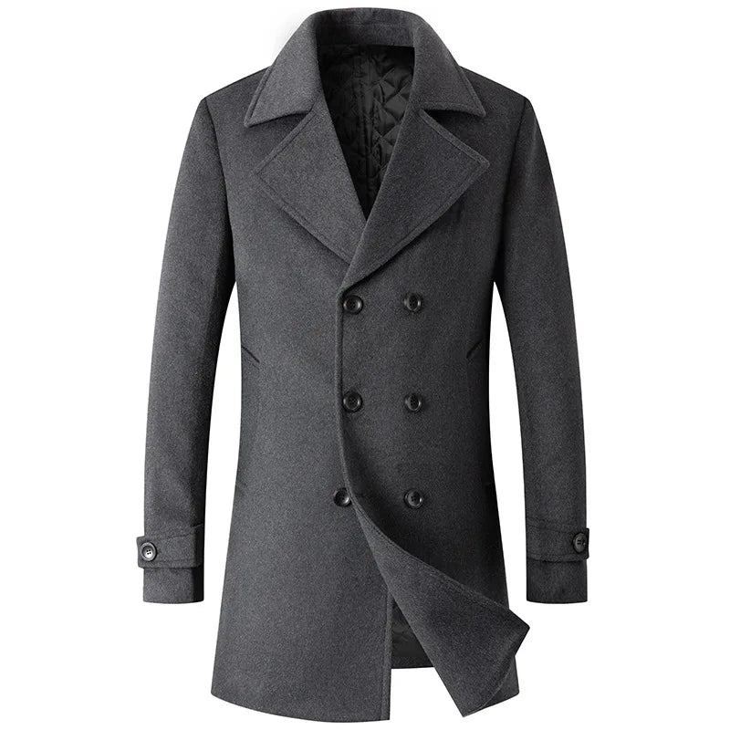 Zweireihiger Mantel Für Herren Wolljacke Langes Revers Trenchcoats Für Winter-windjacke Für Herrenbekleidung - Schwarz