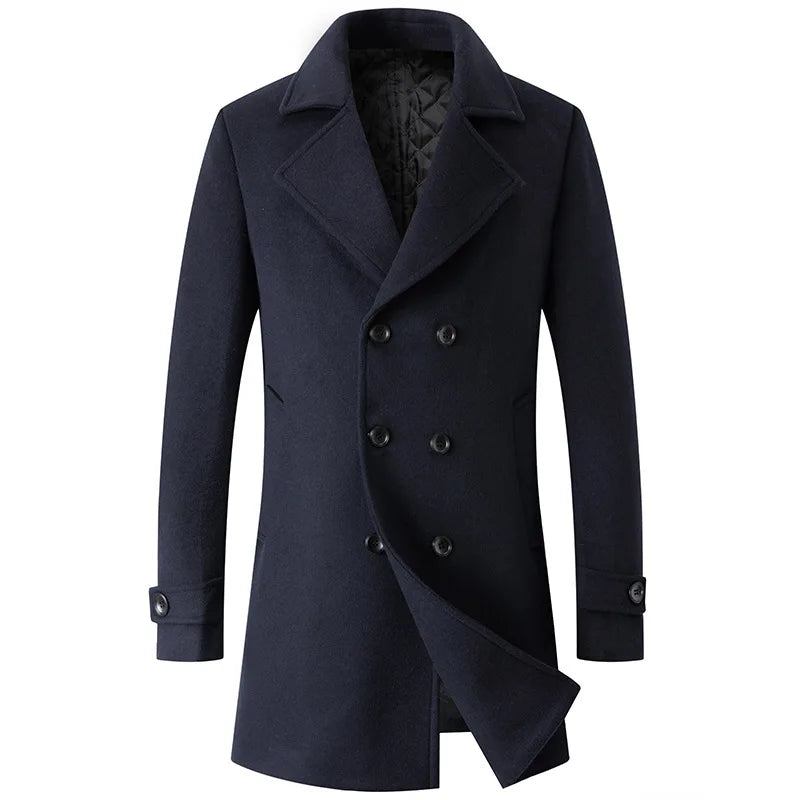 Zweireihiger Mantel Für Herren Wolljacke Langes Revers Trenchcoats Für Winter-windjacke Für Herrenbekleidung - Schwarz