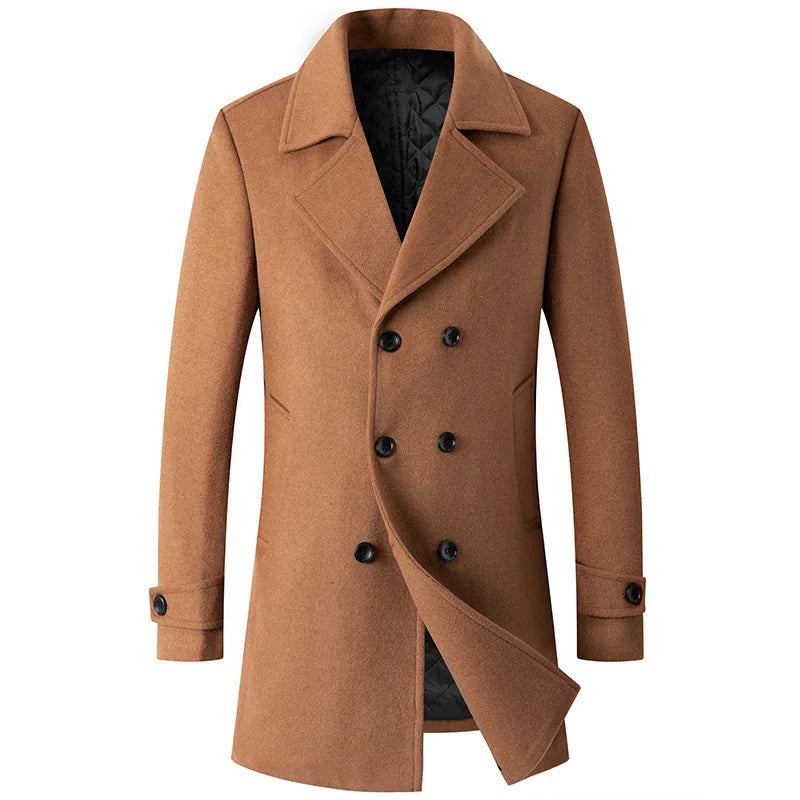 Zweireihiger Mantel Für Herren Wolljacke Langes Revers Trenchcoats Für Winter-windjacke Für Herrenbekleidung - Schwarz