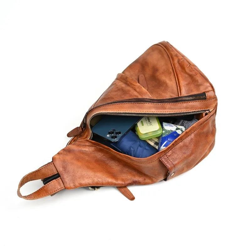 Brusttasche Aus Leder Retro-umhängetasche Aus Pferdeleder Umhängetasche - braun