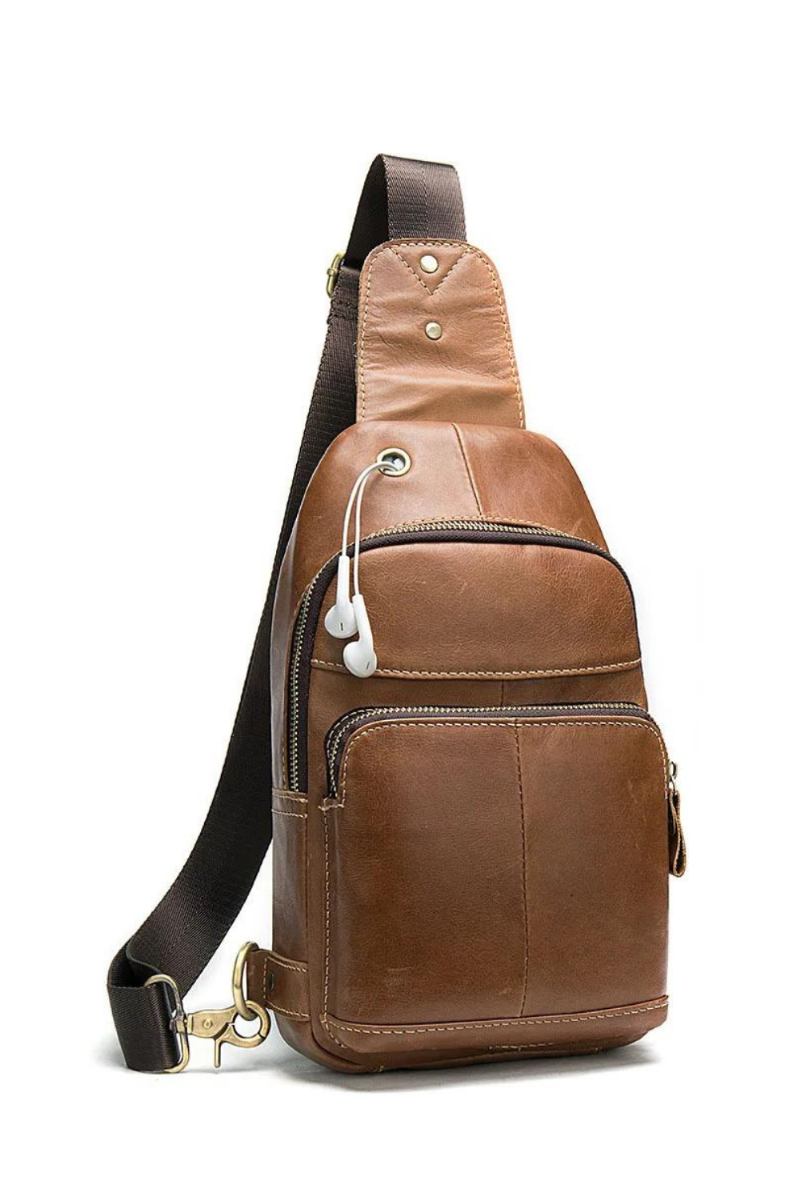 Echtes Leder Brusttaschen Für Herren Retro-umhängetasche Aus Brusttasche Mit Kopfhöreranschluss Für Jungen