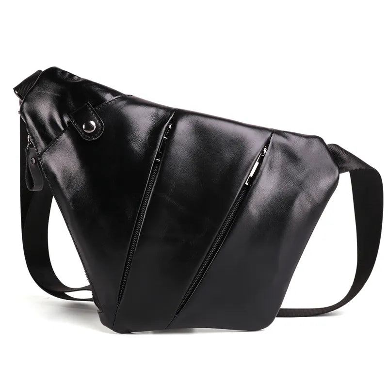 Echtes Leder Herren Messenger Bag Lässige Umhängetasche Herrenhandtasche Brusttasche Schultertasche - Schwarz