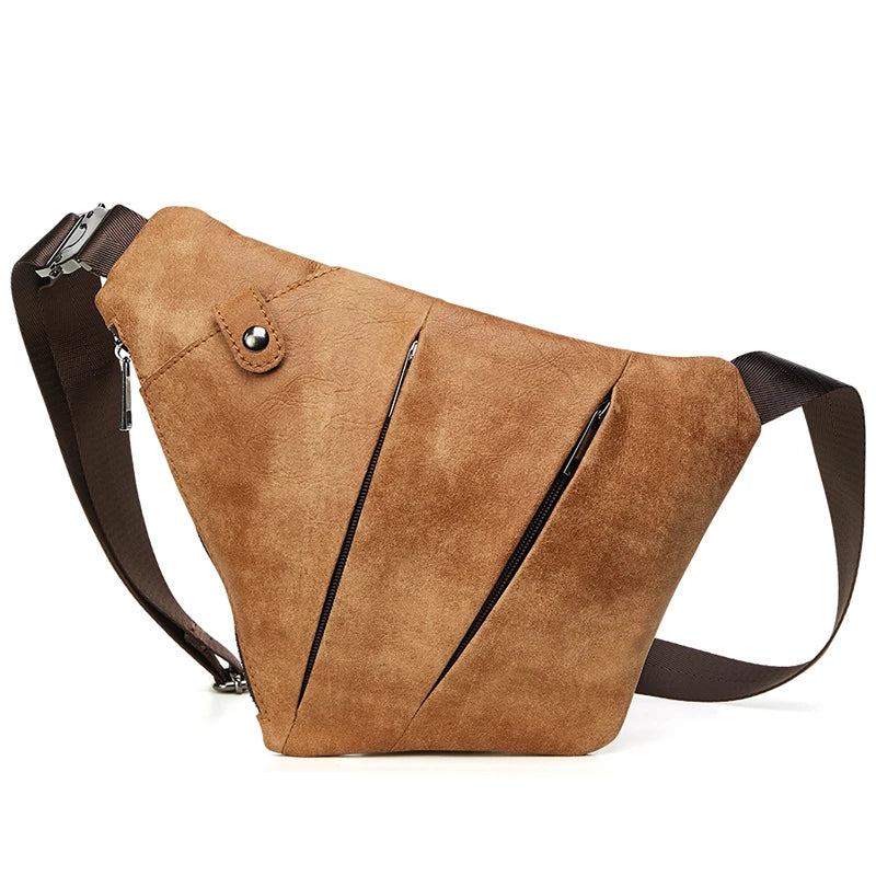 Echtes Leder Herren Messenger Bag Lässige Umhängetasche Herrenhandtasche Brusttasche Schultertasche - Schwarz