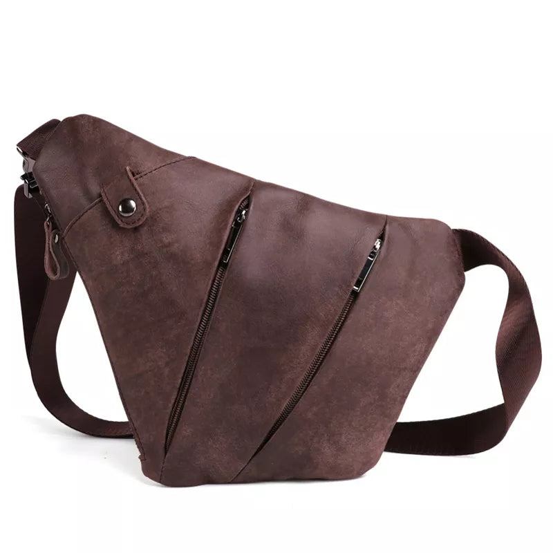 Echtes Leder Herren Messenger Bag Lässige Umhängetasche Herrenhandtasche Brusttasche Schultertasche - Schwarz