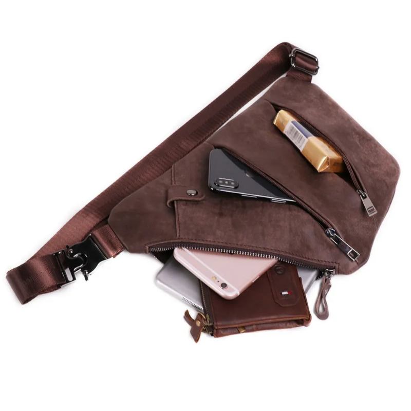 Echtes Leder Herren Messenger Bag Lässige Umhängetasche Herrenhandtasche Brusttasche Schultertasche - Schwarz