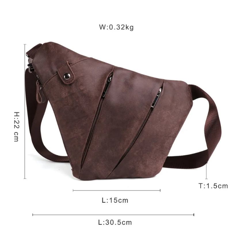 Echtes Leder Herren Messenger Bag Lässige Umhängetasche Herrenhandtasche Brusttasche Schultertasche - Schwarz