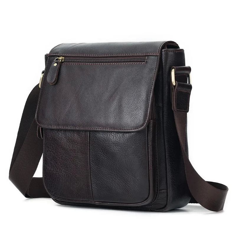 Echtes Leder Herren Vintage Handtaschen Klappe Schultertaschen Lässige Messenger Bags Umhängetasche - Kaffee