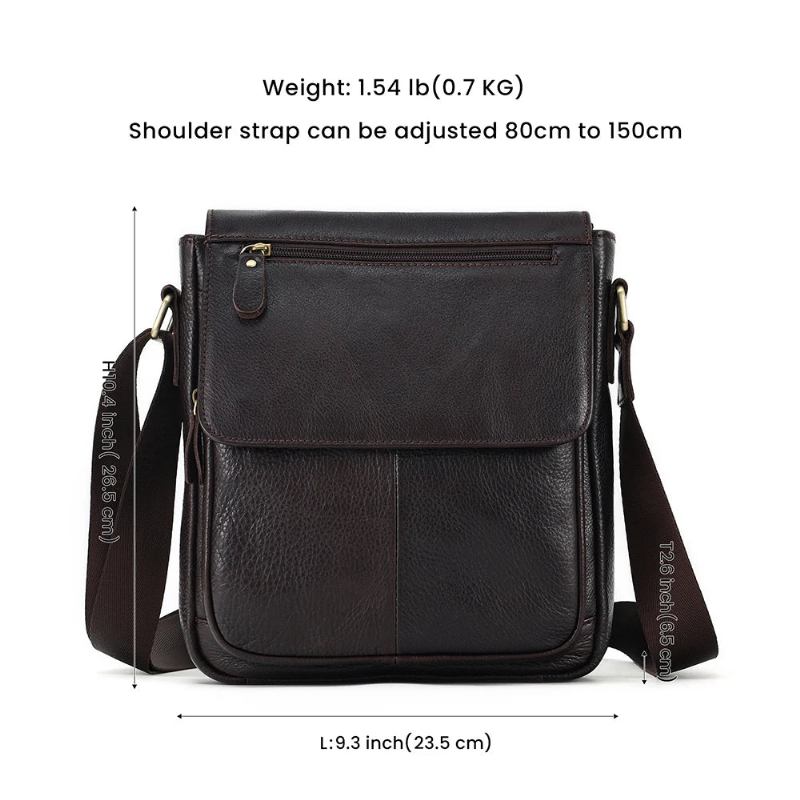 Echtes Leder Herren Vintage Handtaschen Klappe Schultertaschen Lässige Messenger Bags Umhängetasche - Kaffee