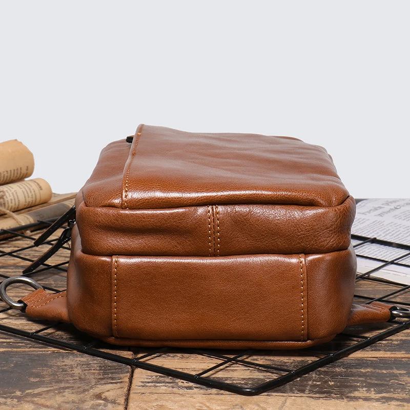 Herren-brusttasche Aus Echtem Leder Lässige Handtasche Trendige Umhängetasche Mit Einer Schulter - Vintage-Braun