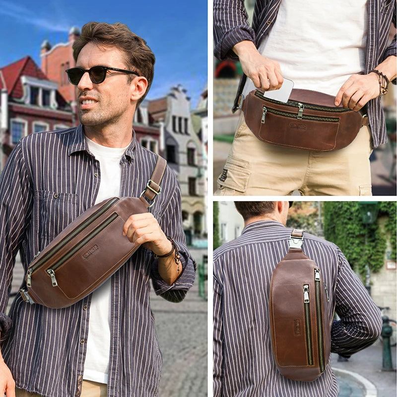 Herren-hüfttasche Aus Echtem Leder Hüfttasche Gürteltasche Reise-bauchtasche Lässige Umhängetasche Brusttasche Handtasche - Braun