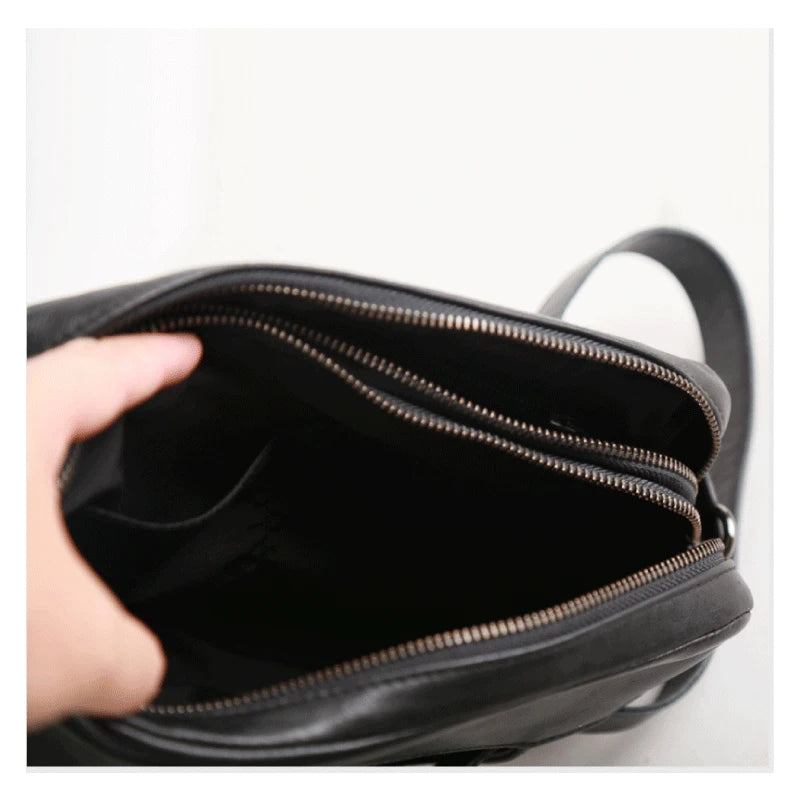 Herren Schulranzen Leder Top Lässig Männlich Aufbewahrung Messenger Schultertasche Kleine Umhängetasche Handtaschen - Schwarz