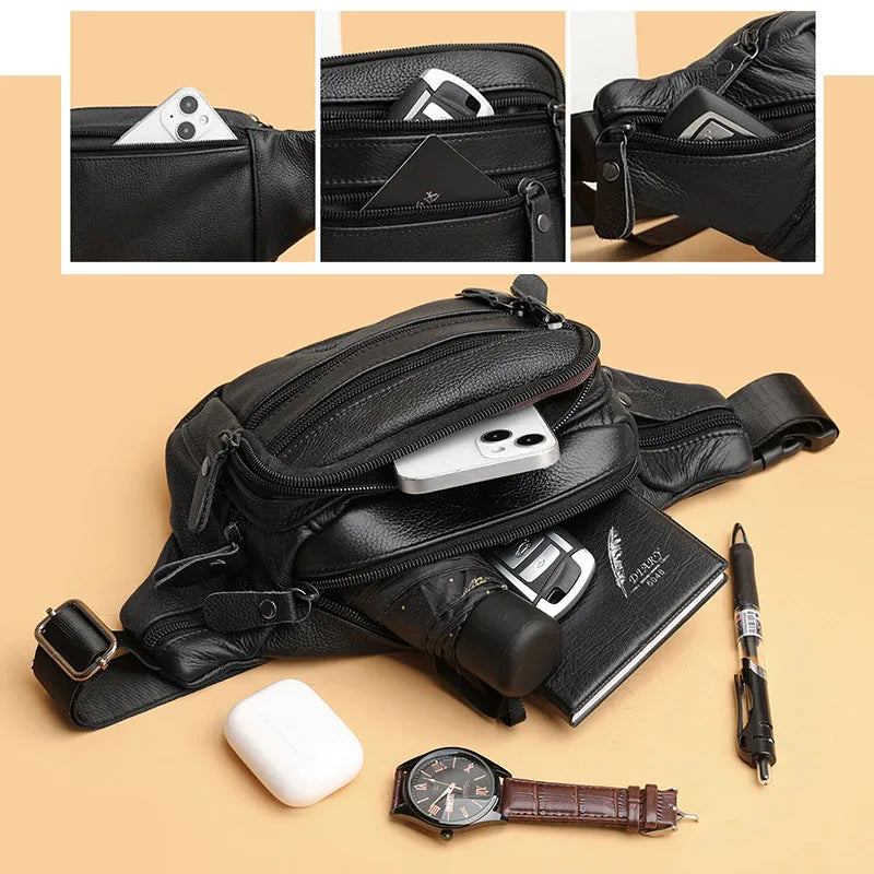 Hüfttasche Aus Echtem Leder Für Herren Gürteltasche Aus Umhängetasche Für Unisex-gürtel Aus - Schwarz