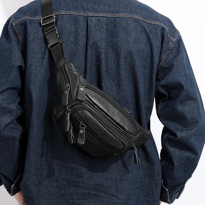 Hüfttasche Aus Echtem Leder Für Herren Gürteltasche Aus Umhängetasche Für Unisex-gürtel Aus - Schwarz