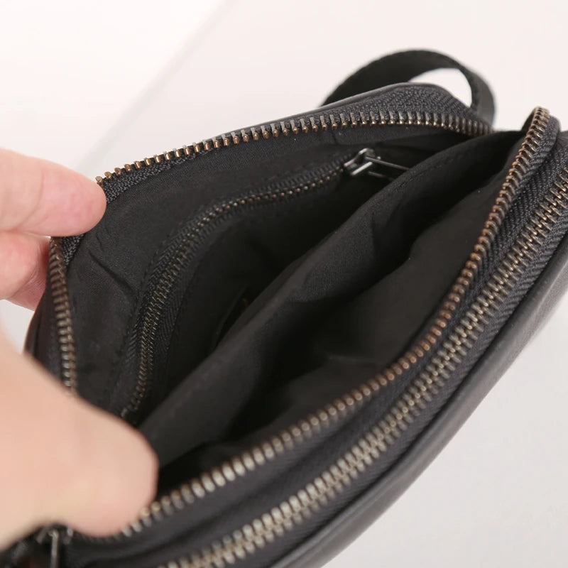 Hüfttaschen Herren Echtes Leder Brusttaschen Top Handgefertigt Kleine Messenger Umhängetasche Mini Reise - Schwarz