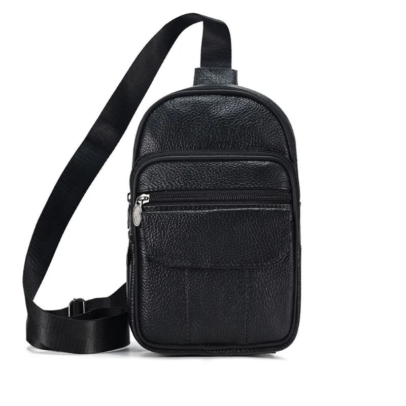 Lässige Umhängetasche Aus Leder Für Herren Trendige Für Männer Brusttasche Für Reisen - Schwarz