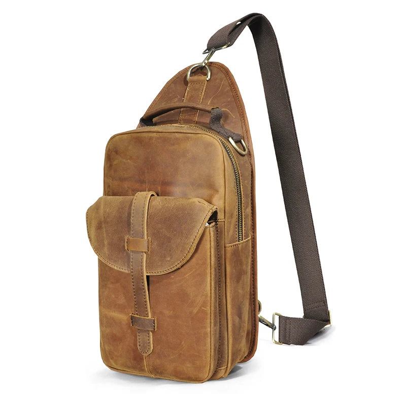 Leder Retro-brusttasche Schultertasche Design Reise Umhängetasche Rucksack Für Männer - braun