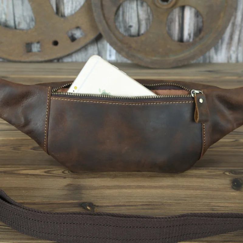 Retro-hüfttasche Aus Leder Für Herren Mit Umhängetasche Outdoor-sport Radfahren Herrentasche - Dunkelbraun