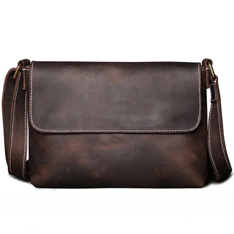 Schlichte Vintage-umhängetasche Aus Leder Für Herren Verrückte Umhängetasche Aus Pferdeleder Für Damen Große Ipad-tasche - Schwarz