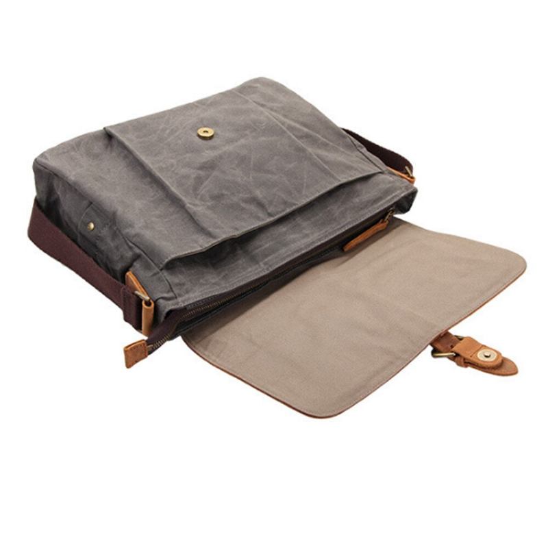 Umhängetasche Aus Canvas Und Leder Für Männer Lässige Vintage-umhängetaschen Wasserdichte Umhängetaschen Hochwertige Reisetasche - Grau