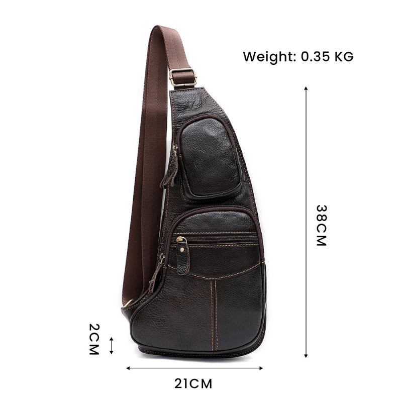 Umhängetasche Aus Echtem Leder Für Herren Sling-brusttasche Multifunktionale Handytaschen Tagesrucksack - Kaffee