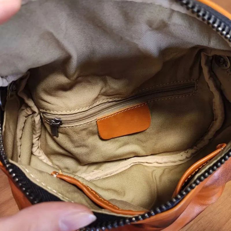 Umhängetasche Leder Satteltasche Für Herren Rucksack Lässig Pflanzlich Gegerbtes - Braun