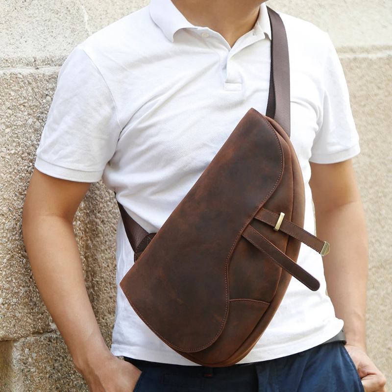 Umhängetaschen Aus Echtem Leder Für Herren Brusttaschen Multifunktionale Umhängetasche Vintage-brusttaschen - Kaffee