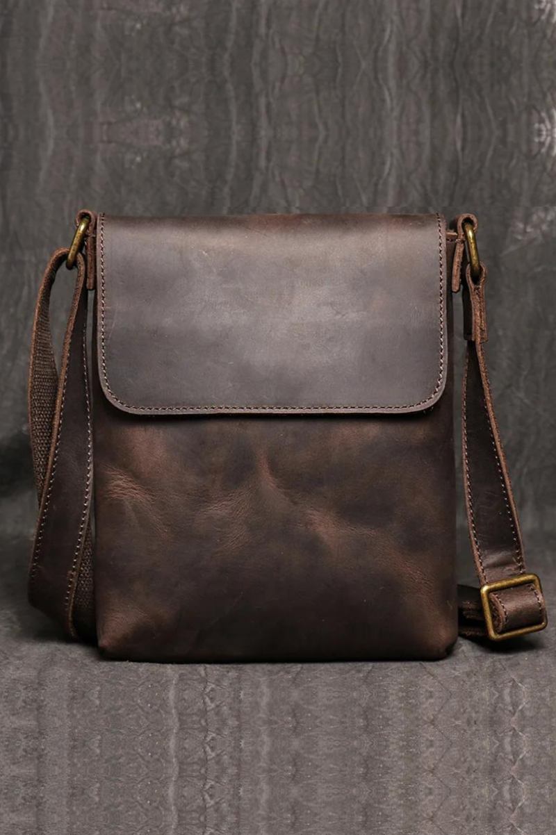 Vintage Schultertasche Einfache Umhängetasche Echtes Leder Herrentasche Große Kapazität Ipad Tasche